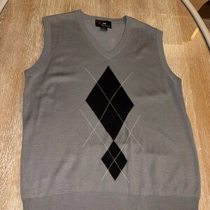 Men's Grey Argyle V-Neck Sweater Vest by Geoffrey Beene